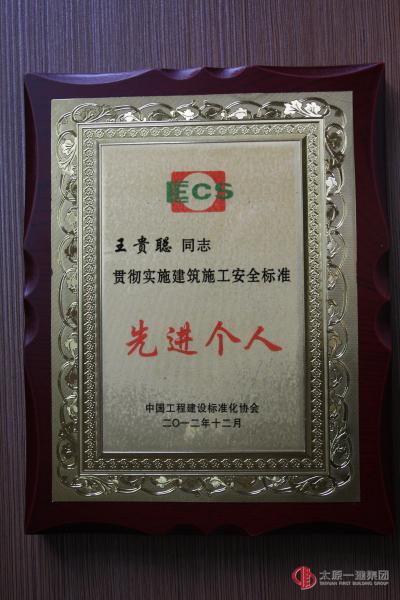 王貴聰被授予貫徹實(shí)施建筑施工安全標(biāo)準(zhǔn)先進(jìn)個(gè)人